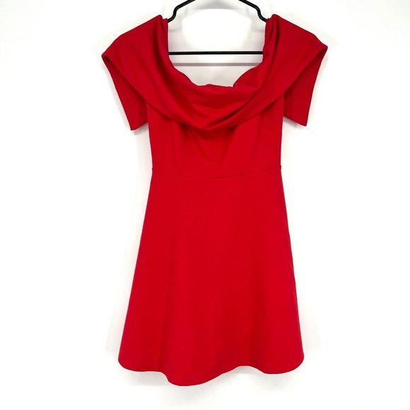 Revolve LPA Dress Off The Shoulder Red Cayenne Mini Skater - Picture 5 of 12